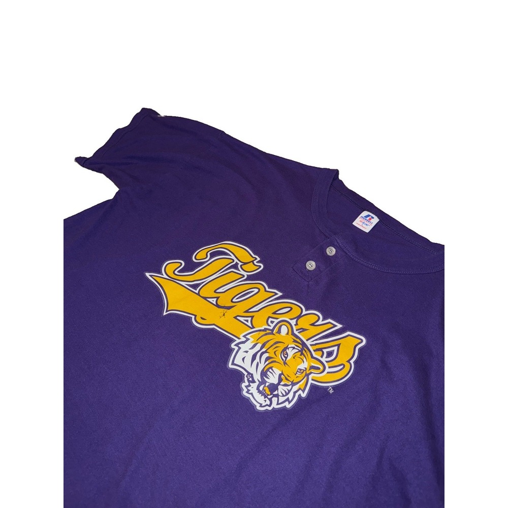 Vintage Russell Athletic LSU Tigers Henley Shirt Mens Purple Excellent Large